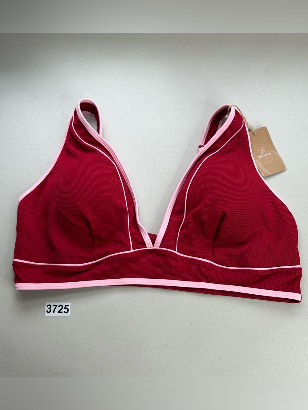Berlook Plus Size 22 Red Contrast V-Neck Bikini Top New